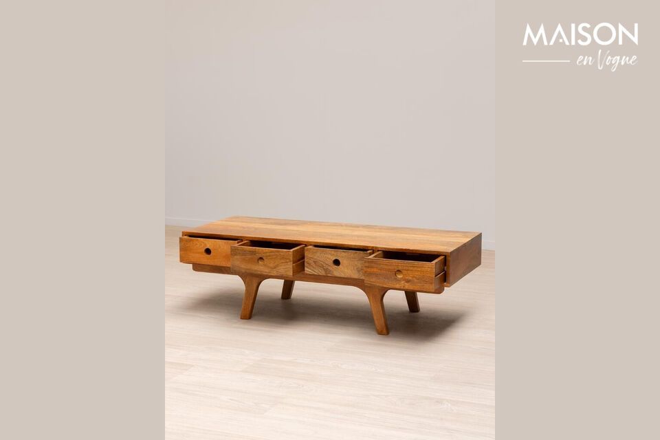 Deze tafel is gemaakt van hoogwaardig mangohout en combineert duurzaamheid en stijl met zijn