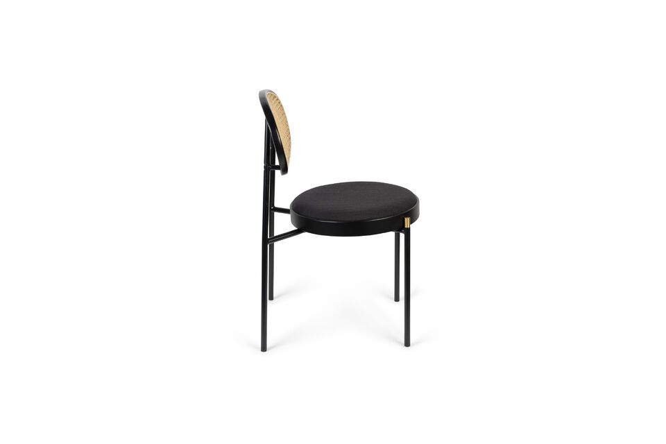 Fauteuil van geweven stof en zwart rotan - 4