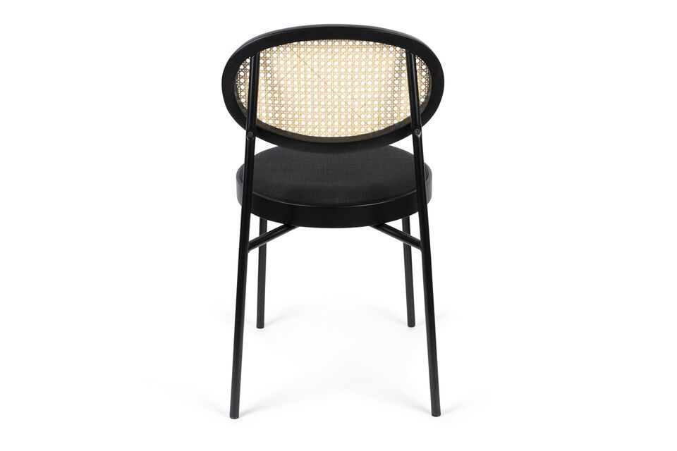 Fauteuil van geweven stof en zwart rotan - 6