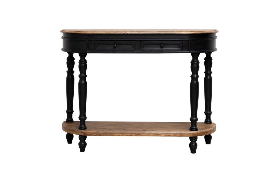 De zwart gebeitste mangohouten console is een perfecte combinatie van functionaliteit en elegantie