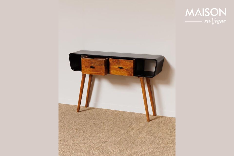 Ontdek de tijdloze elegantie en verfijnde functionaliteit van onze mangohouten consoletafel