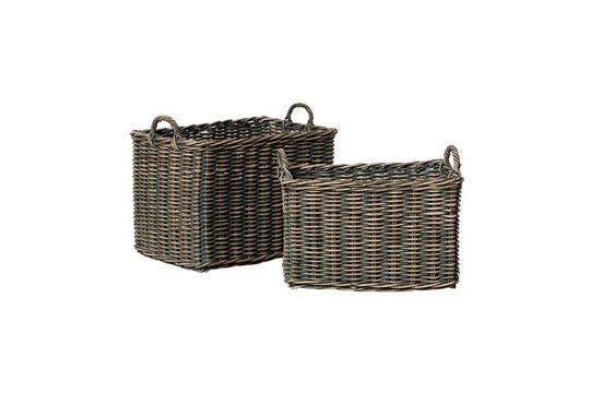 Set van 2 Pyreneeënmanden groen rotan Productfoto