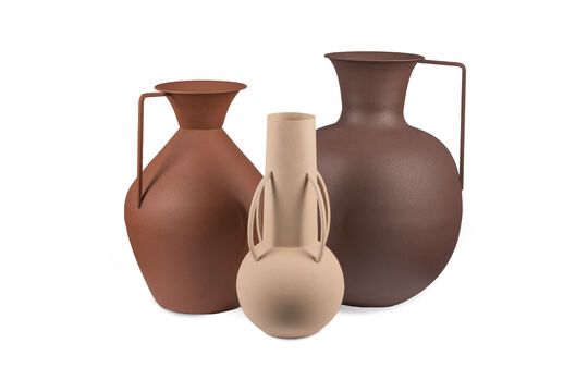 Set van 3 Romeinse cognac gerecyclede ijzeren vazen Productfoto